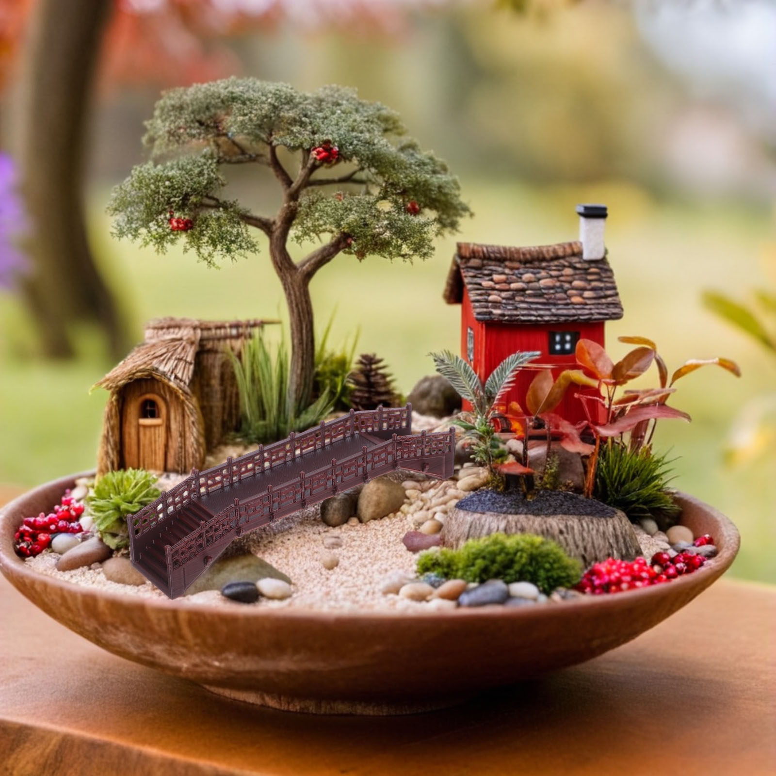 Bonsai Garden Set Up - Elegant Vintage Chinese Mini Arch Bridge