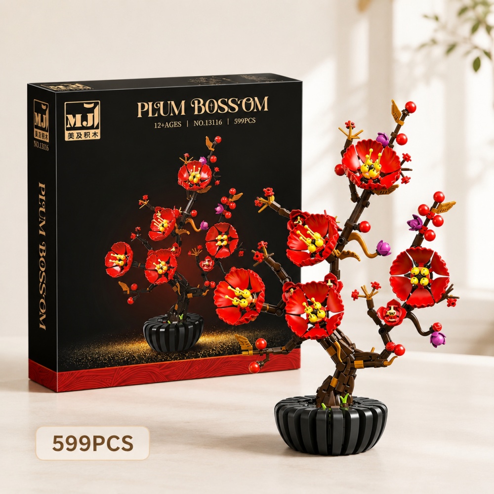 Bonsai Garden Lego - Plum Blossom Bonsai Building Blocks, 599Pcs
