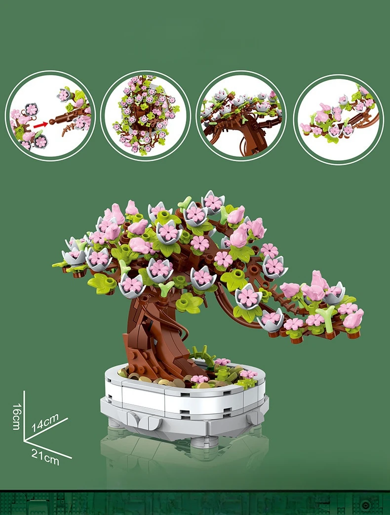 462PCS Cherry Blossom Bonsai B - Bonsai Garden Lego ulasan dan harga
