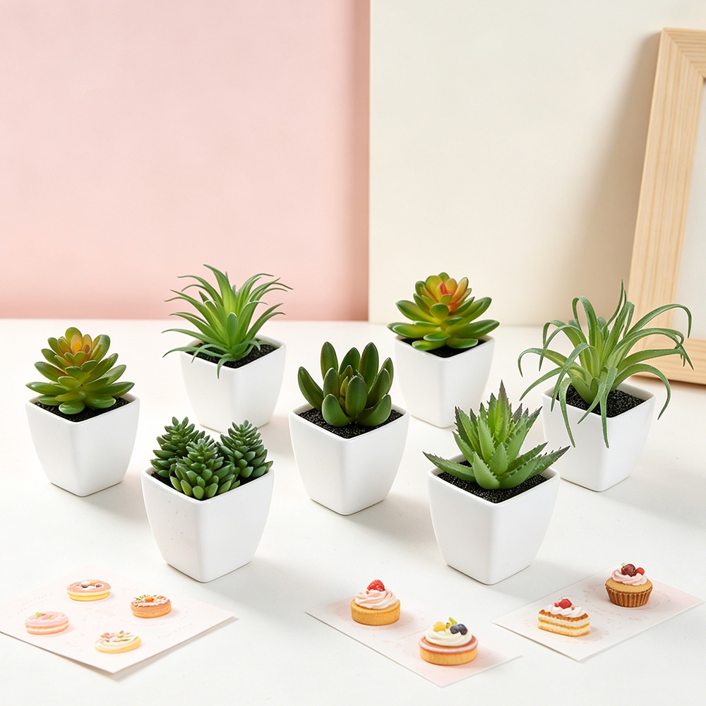 6Pcs White Artificial Succulen - Bonsai Garden Restaurant ulasan dan harga